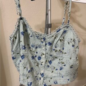 American Eagle Outfitters Floral Lace Crop Top - Light Blue and Dark Blue